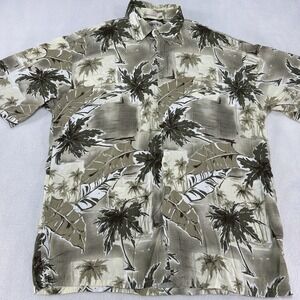 Vintage Compania Moda Shirt Men's Large Palm Tree Hawaii Button Up Rayon 90s AOP
